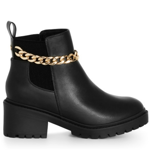 NEW AMELIA CHAIN ANKLE BOOT BY AVENUE IN BLACK (WIDE WIDTH) - Picture 3 of 12